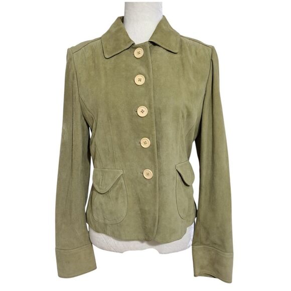 Ann Taylor Women's Sage Green Suede Office Work Casual Jacket 5 Button Sz Medium - Picture 2 of 8